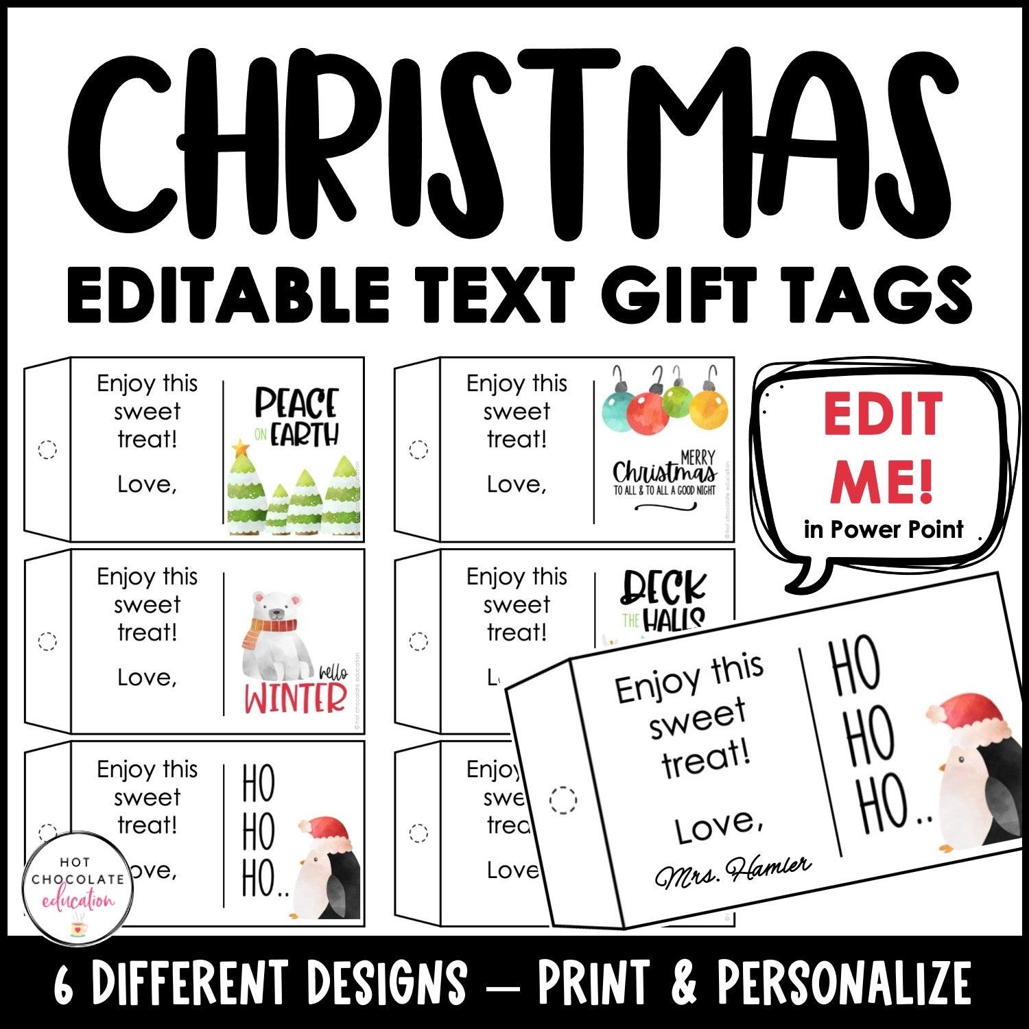 Christmas Gift Tags for Students | Editable in Power Point - Hot Chocolate Teachables