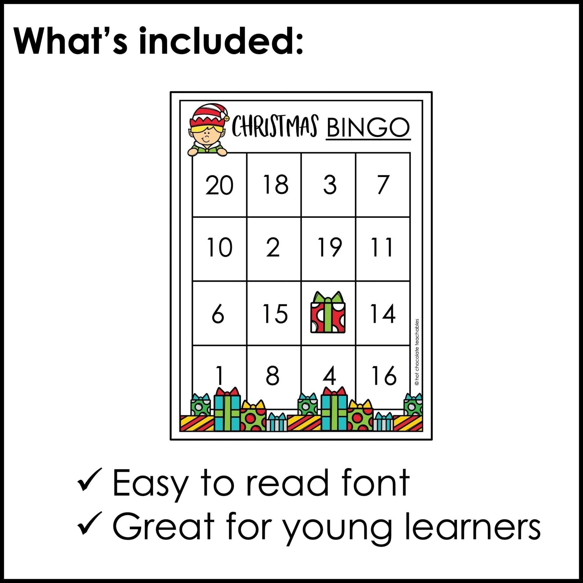 Christmas Number Bingo Game Cards - Hot Chocolate Teachables