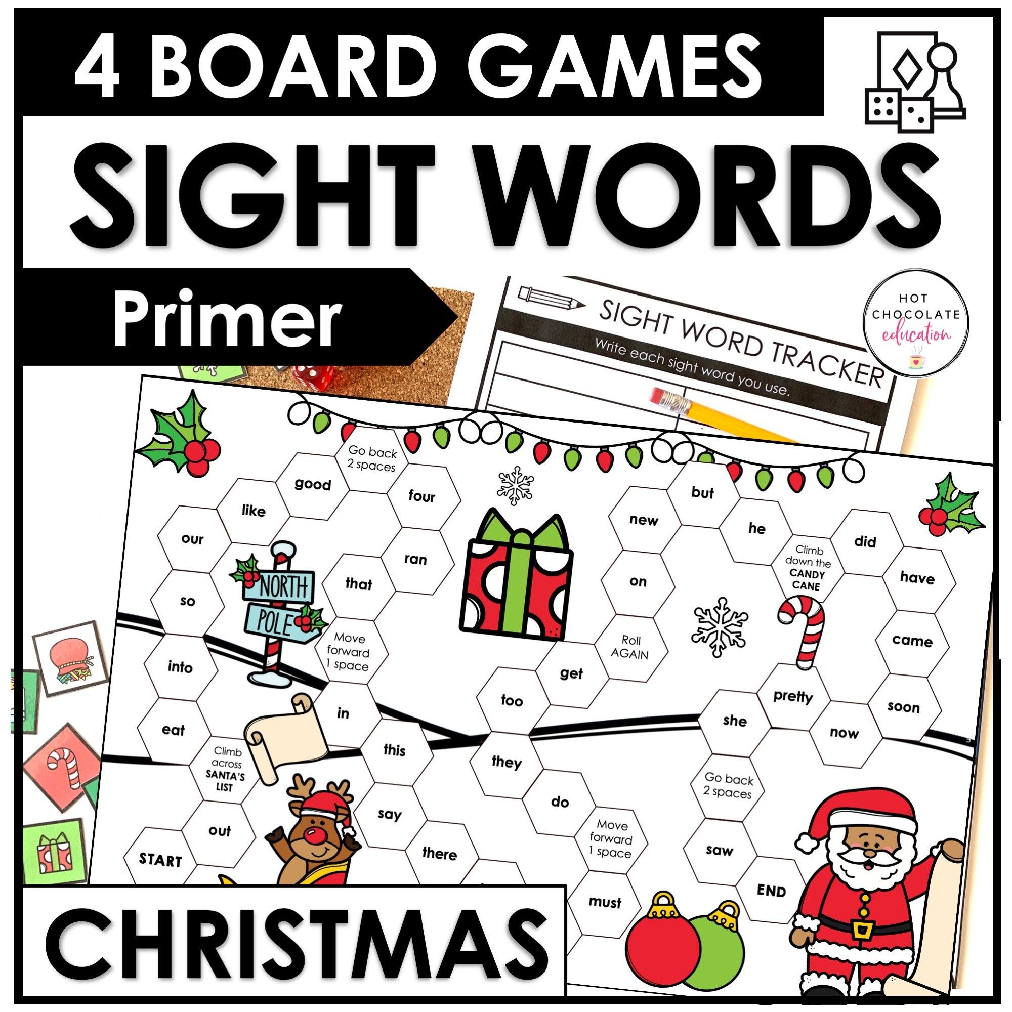 Christmas Sight Word Board Games : Primer List - Hot Chocolate Teachables