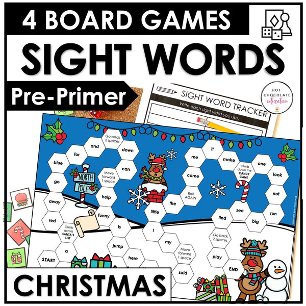 Christmas Sight Word Game Boards : Pre-K/ Kindergarten Dolch Pre-Primer Aligned - Hot Chocolate Teachables