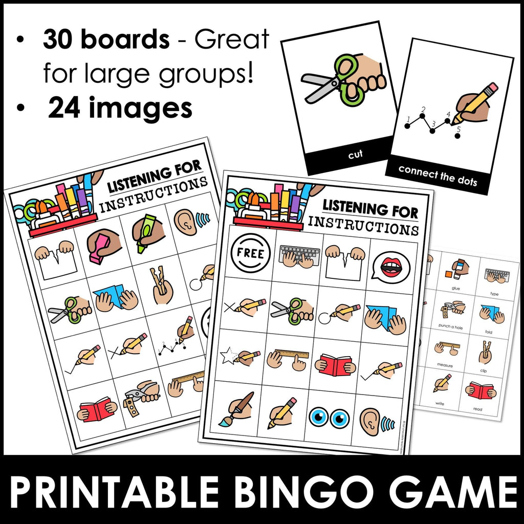 Classroom Instructions ESL Bingo Game for Newcomers + Vocabulary Flashcards - Hot Chocolate Teachables