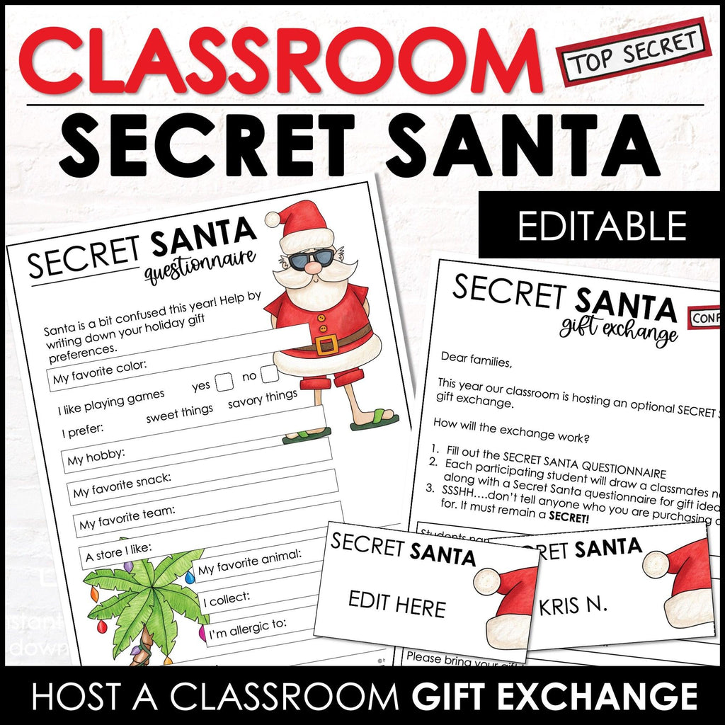 Classroom Secret Santa Gift Exchange Kit - Questionnaire & Explanation Letters - Hot Chocolate Teachables