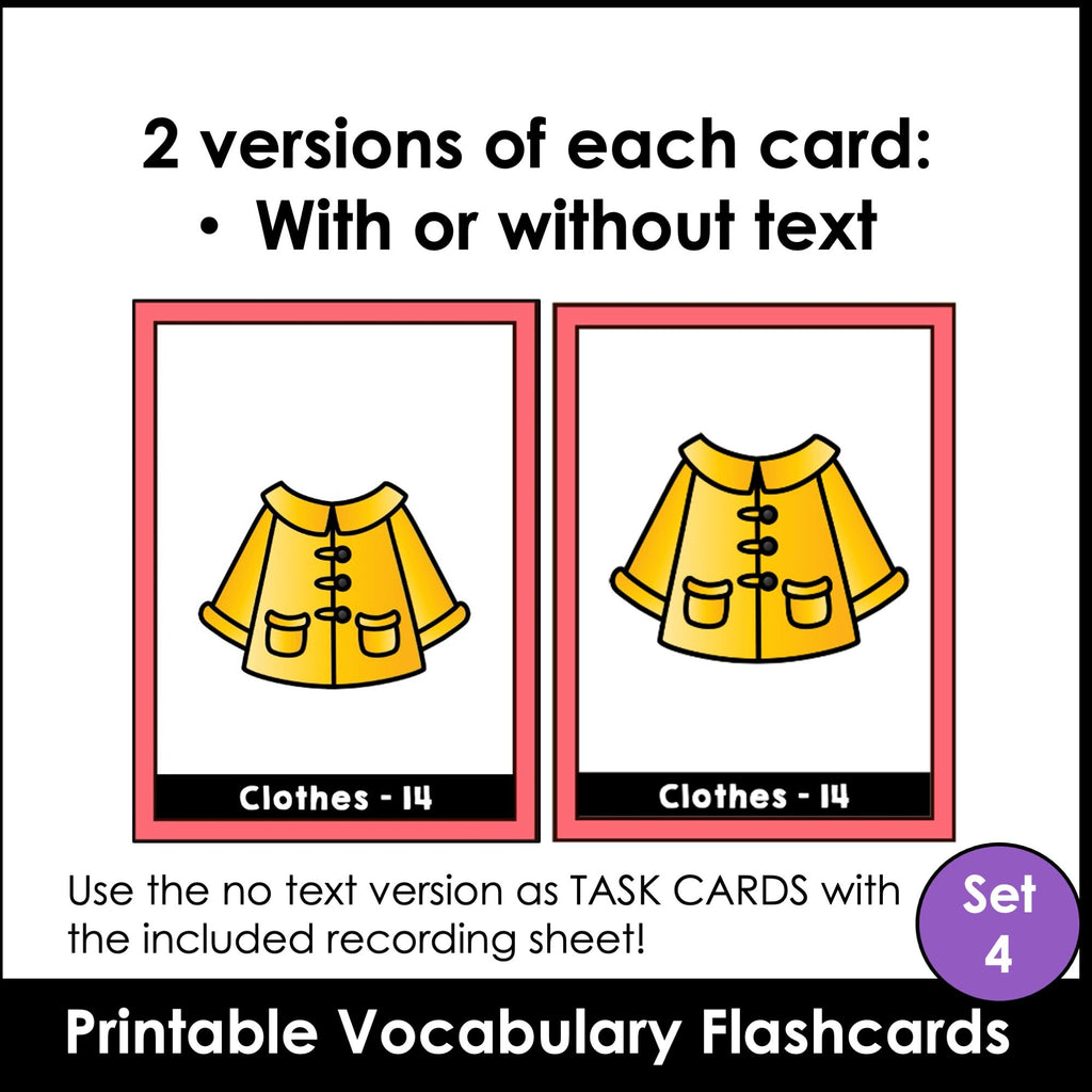 Clothing Vocabulary Flashcards: Seasonal Clothes & Jewelry | ESL/EFL Task Cards - Hot Chocolate Teachables