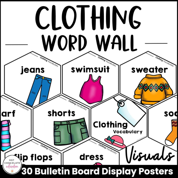 Clothing Vocabulary Posters | Word Wall | Classroom Bulletin Board - Hot Chocolate Teachables