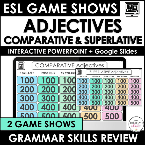 Comparative and Superlative Adjectives : Jeopardy Style Interactive Game Show - Hot Chocolate Teachables