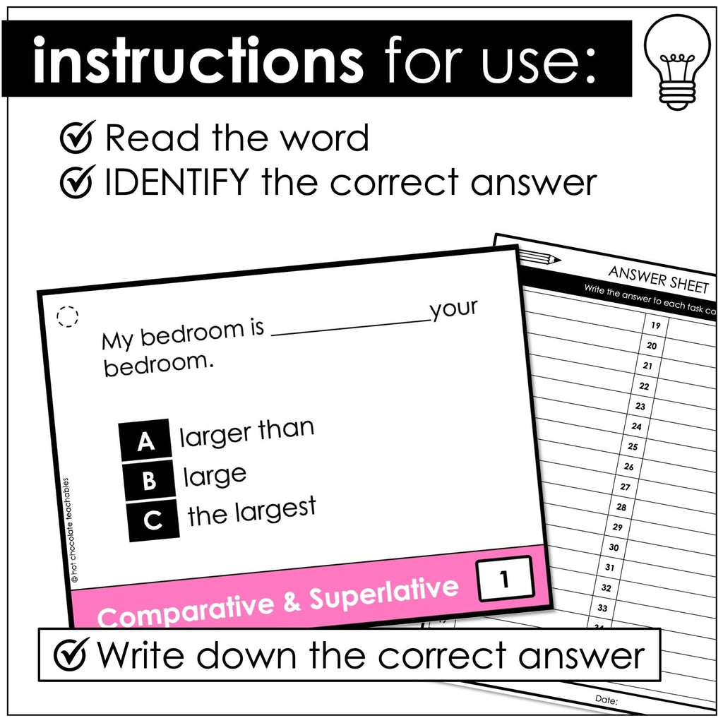 Comparative & Superlative Adjective Task Cards - Hot Chocolate Teachables