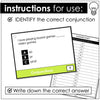 Conjunctions Task Cards | and, or, so, but, because | Parts of Speech Task Cards - Hot Chocolate Teachables