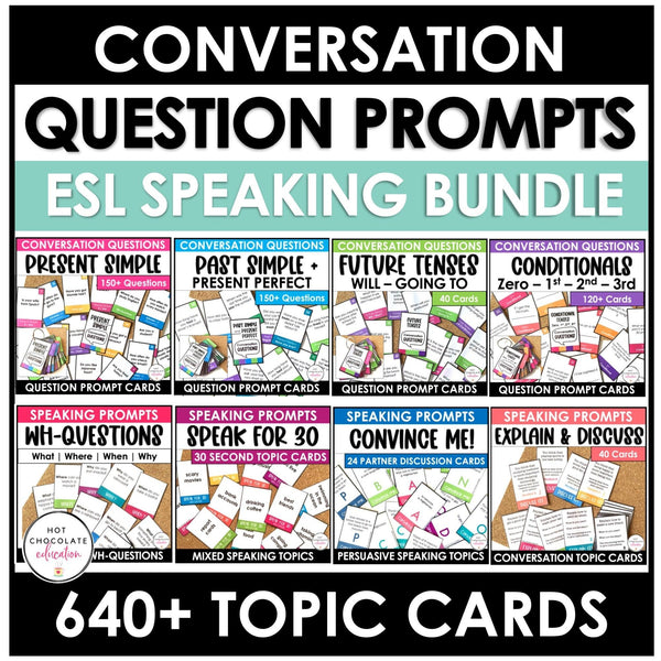 Conversation Card Bundle: Over 640 conversation questions - Hot Chocolate Teachables