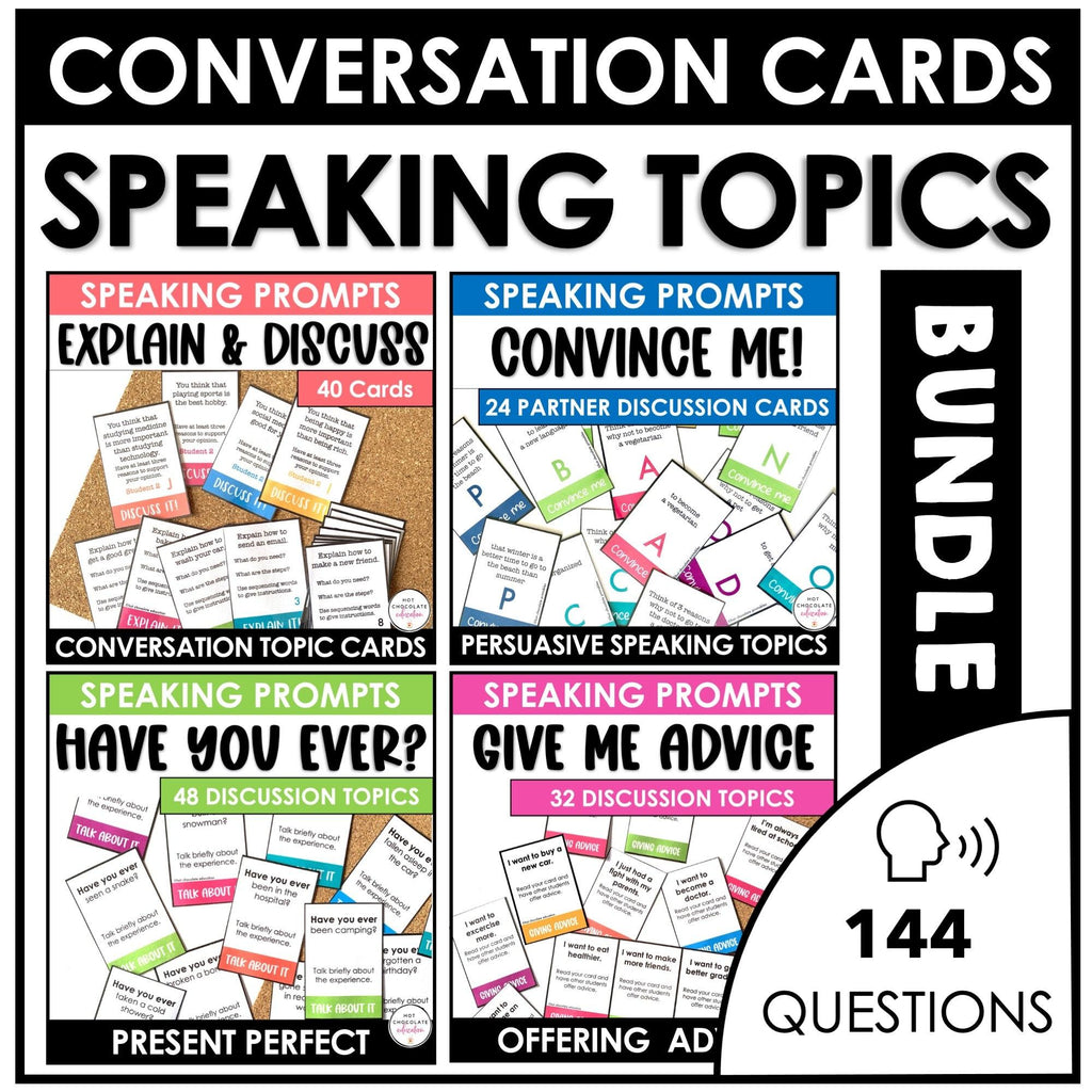 Conversation Topic BUNDLE | ESL Speaking Skills Question Cards - Hot Chocolate Teachables