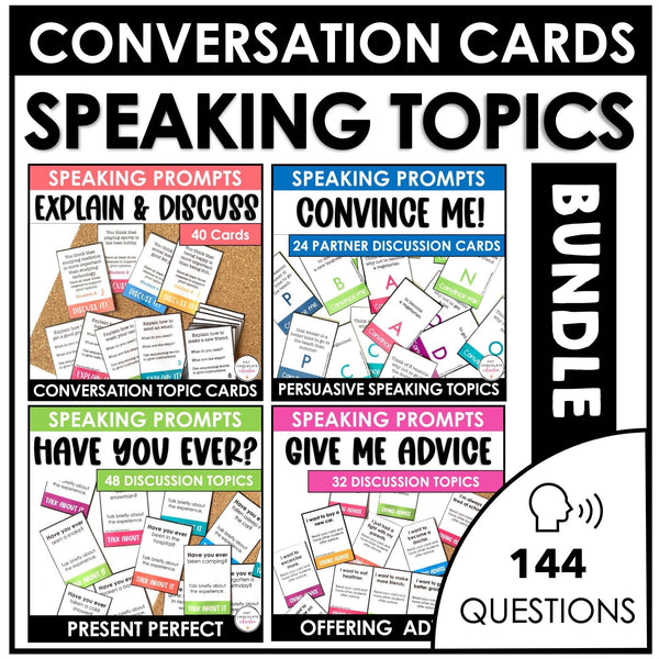 Conversation Topic BUNDLE | ESL Speaking Skills Question Cards - Hot Chocolate Teachables