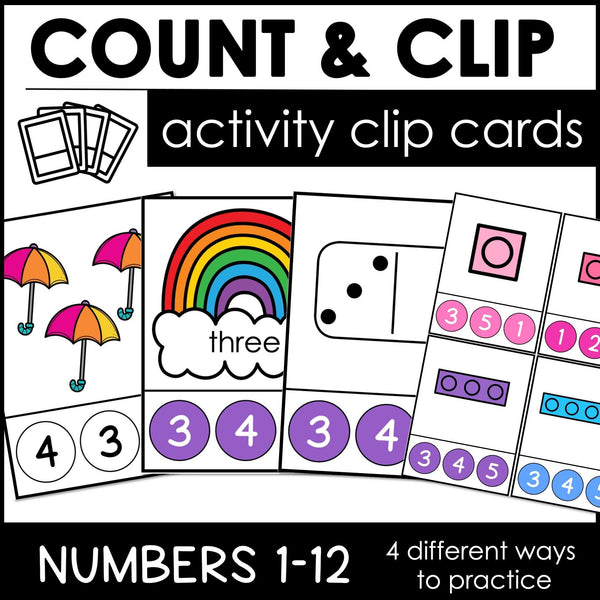 Count & Clip 1-12 | Number Matching Clip Card Activity for ESL PRE-K/K - Hot Chocolate Teachables