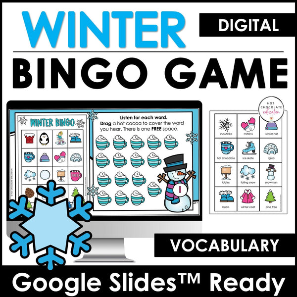 DIGITAL Winter Vocabulary Bingo Game for Google Slides™ - Hot Chocolate Teachables