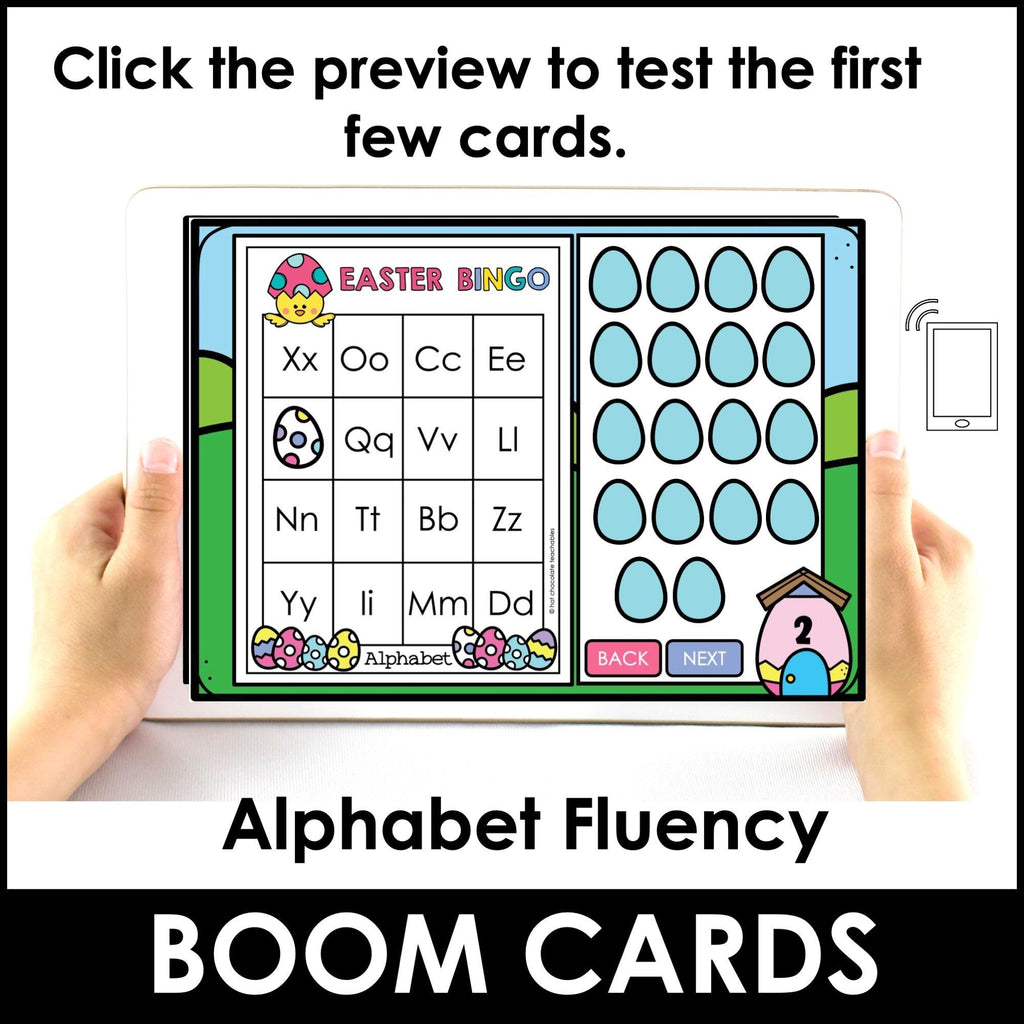 EASTER Alphabet Letter Fluency Digital Bingo | Letter Recognition Boom Cards™ - Hot Chocolate Teachables