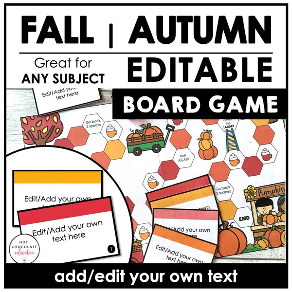 Editable Autumn / Fall Theme Game Board - Create a Board Game for ANY subject - Hot Chocolate Teachables