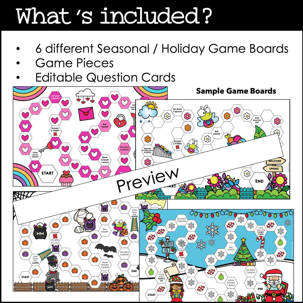 Editable Board Game Bundle - Templates with Editable Game Cards for ANY subject - Hot Chocolate Teachables