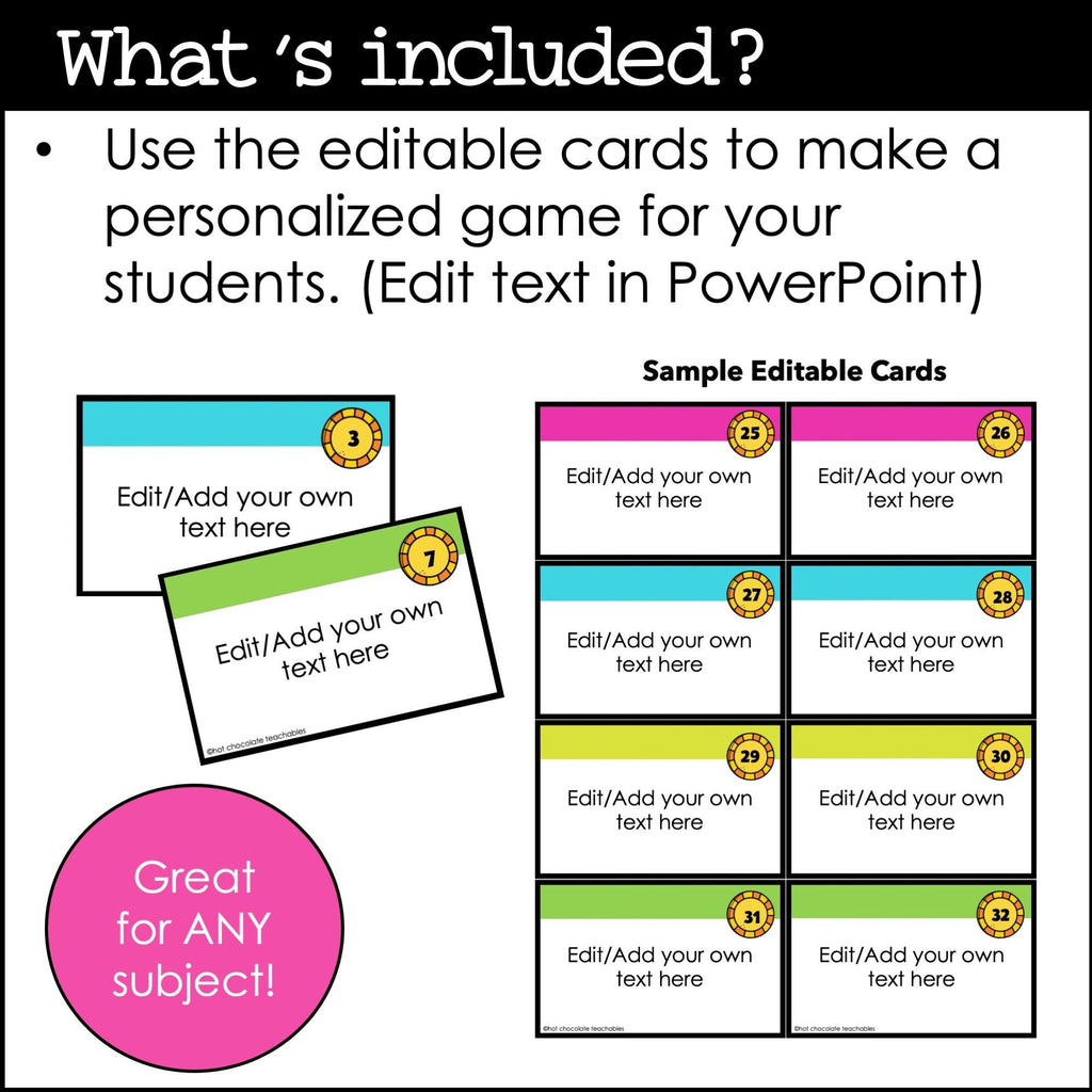 Editable Board Game Bundle - Templates with Editable Game Cards for ANY subject - Hot Chocolate Teachables