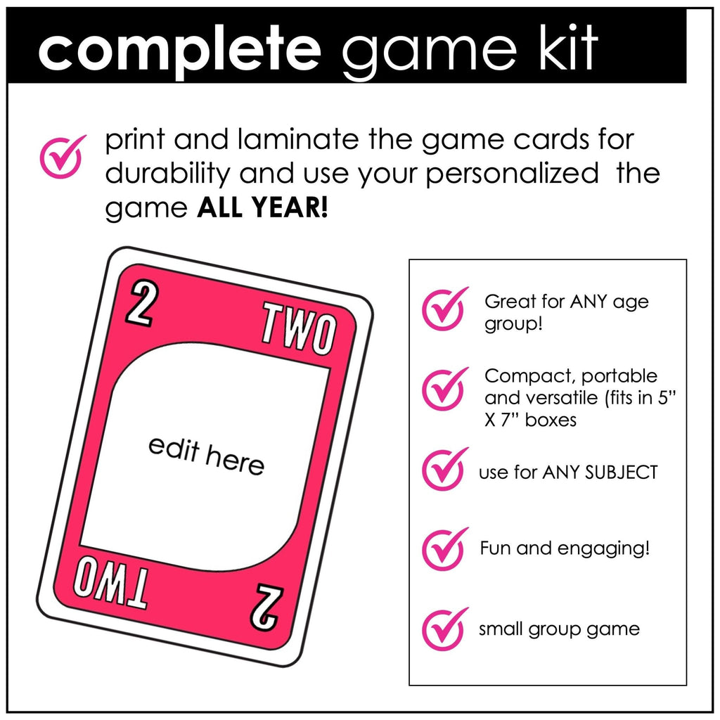 Editable Card Game for ANY Subject | Text Edits in PowerPoint "Plays Like UNO" - Hot Chocolate Teachables