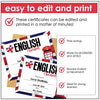 End of Year English Student Award Certificate - Editable Name and Date Fields - Hot Chocolate Teachables