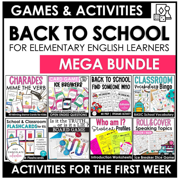 ESL Back to School BUNDLE: First week of School Grammar & Vocabulary Activities - Hot Chocolate Teachables