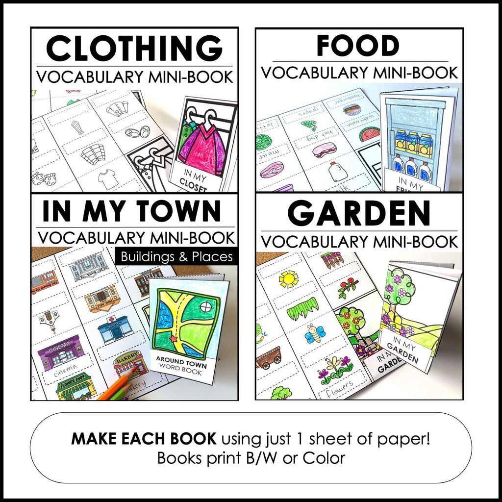 ESL Basic Vocabulary Mini-Books | Seasons, Food, House, Verbs, School, Routine - Hot Chocolate Teachables