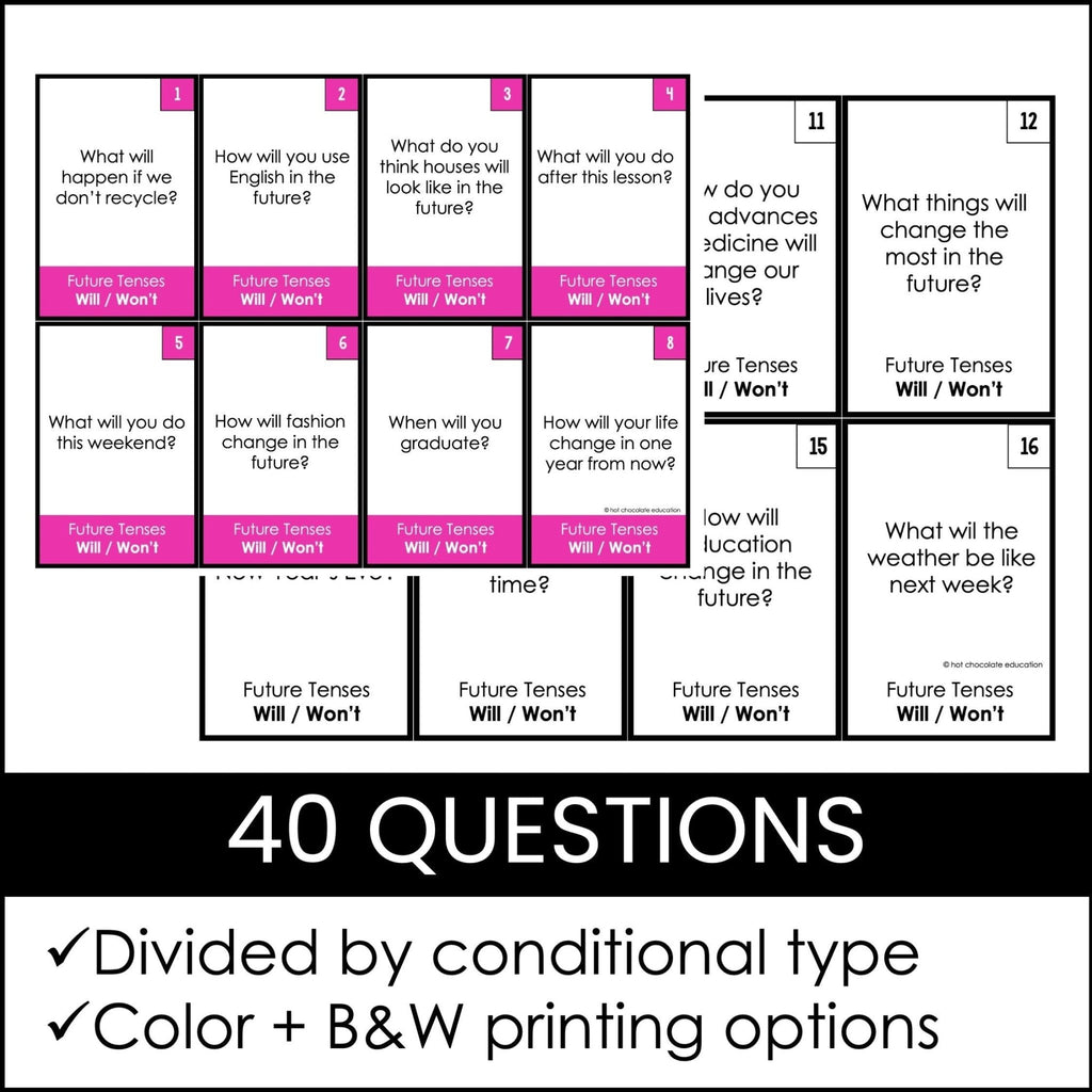 ESL Conversation Cards - Future Tenses - Hot Chocolate Teachables