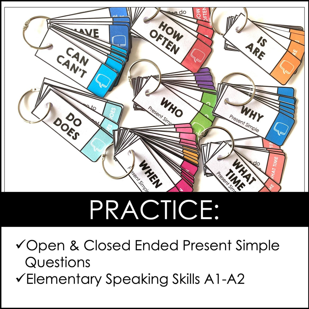 ESL Elementary Question Cards: WH Questions - Present Simple - Present Tenses - Hot Chocolate Teachables