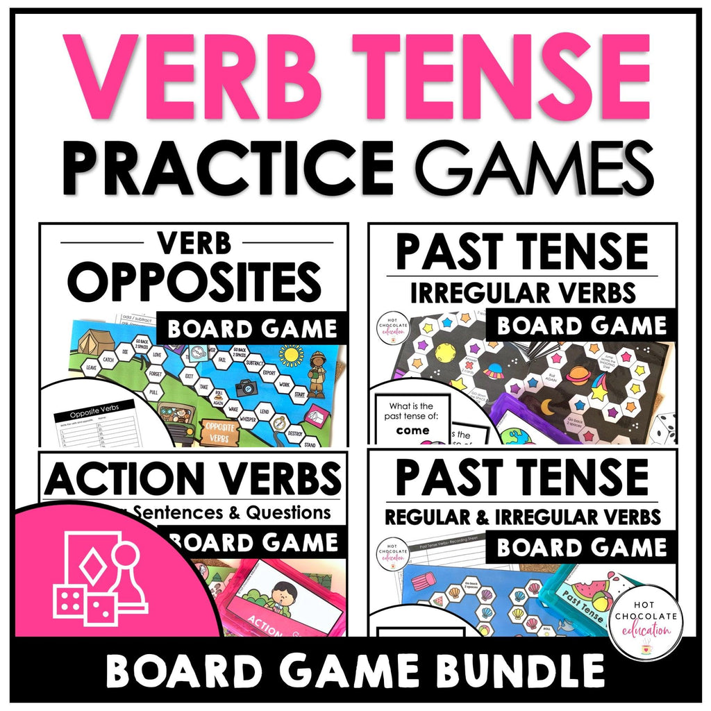 ESL Grammar Board Game Bundle - Parts of Speech - Verbs - Questions & Sentences - Hot Chocolate Teachables