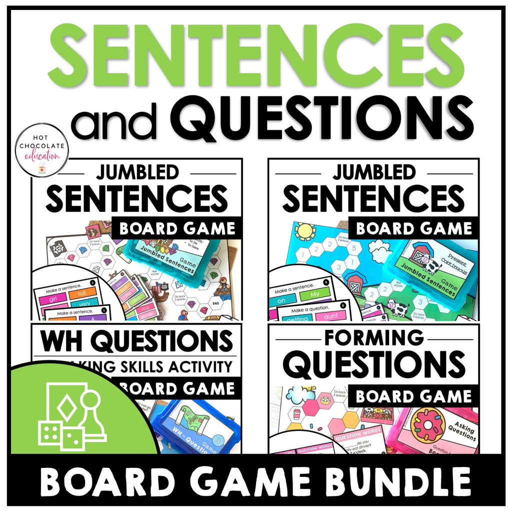 ESL Grammar Board Game Bundle - Parts of Speech - Verbs - Questions & Sentences - Hot Chocolate Teachables