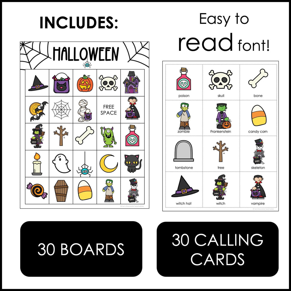 ESL Halloween Vocabulary Bingo Game for Young Learners - Hot Chocolate Teachables