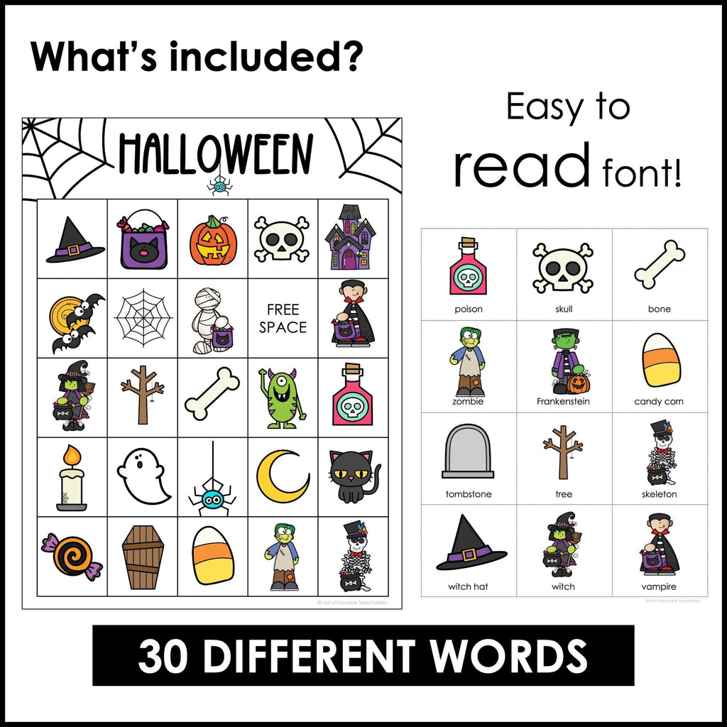 ESL Halloween Vocabulary Bingo Game for Young Learners - Hot Chocolate Teachables