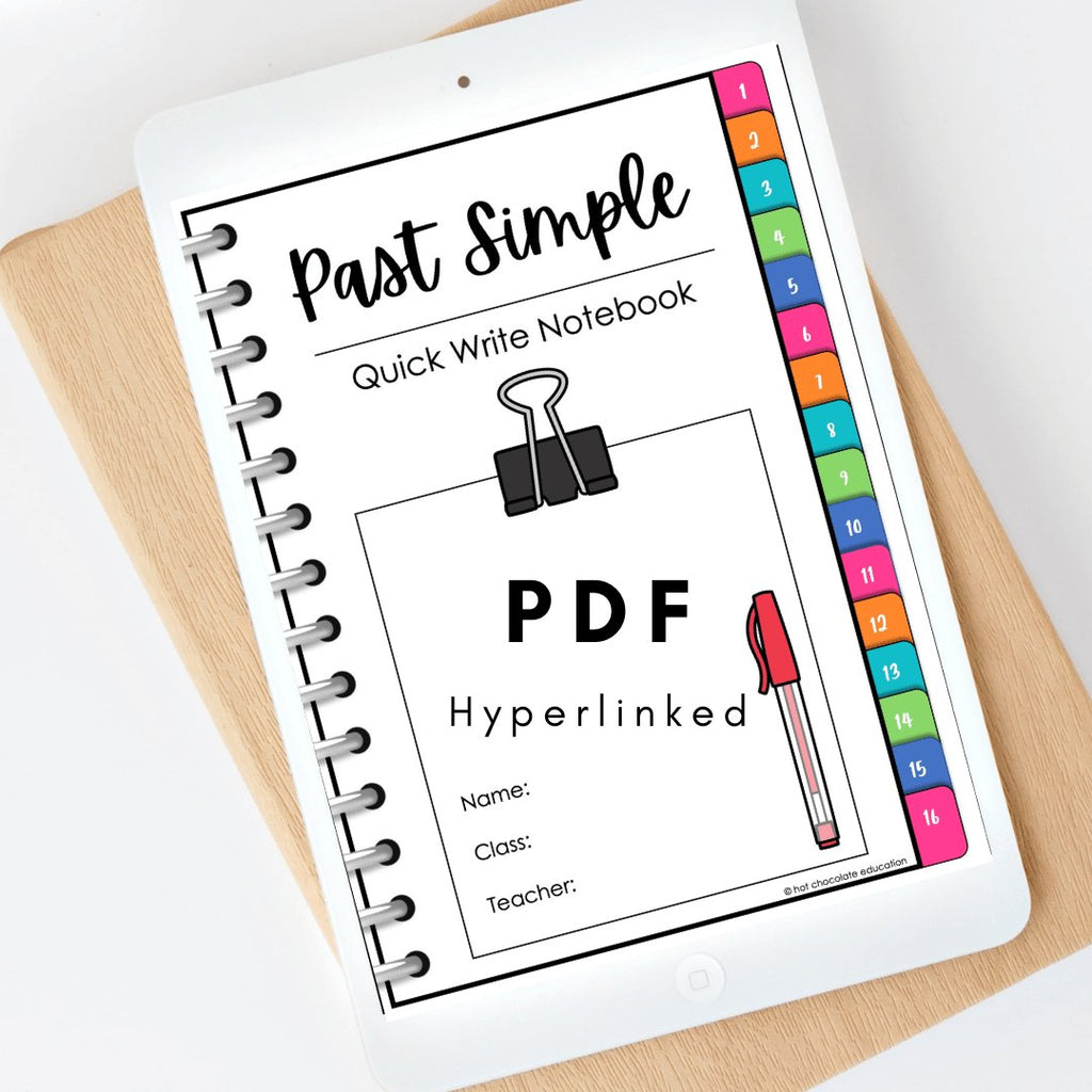 ESL Past Simple Writing Prompts Digital Notebook | + Editable & Printable PDF - Hot Chocolate Teachables