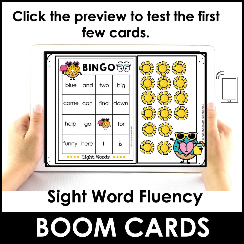 ESL: Sight Word Bingo Game | Reading Fluency in Pre-K & Kindergarten -Donuts - Hot Chocolate Teachables