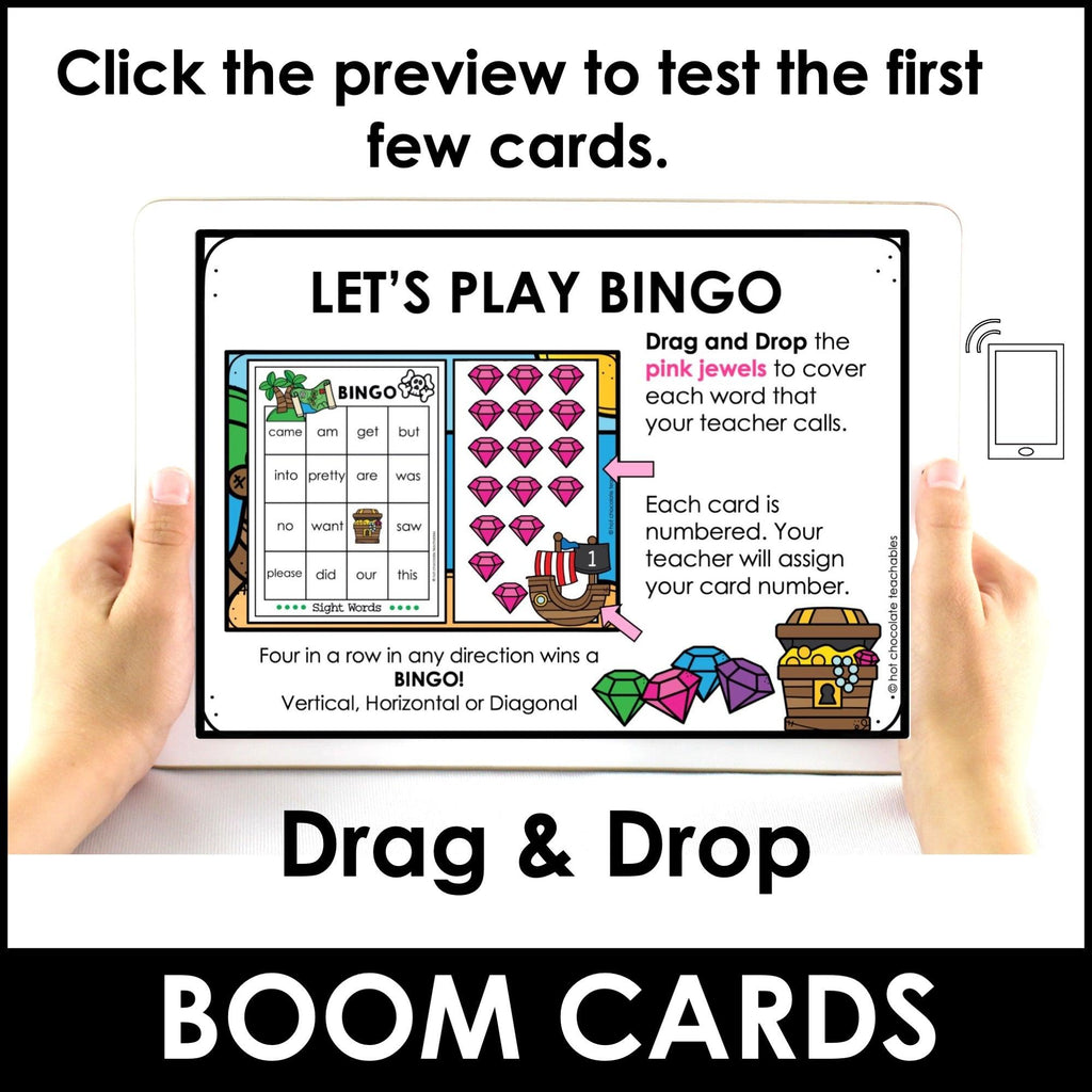 ESL : Sight Words Bingo Game | Reading Practice in Pre-K & Kindergarten -Pirates - Hot Chocolate Teachables