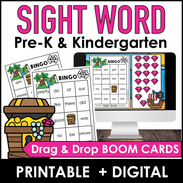 ESL : Sight Words Bingo Game | Reading Practice in Pre-K & Kindergarten -Pirates - Hot Chocolate Teachables