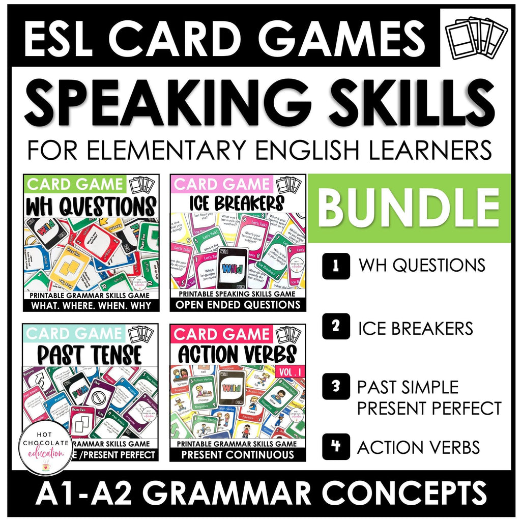 ESL Speaking Card Games Bundle | Activities to Practice Conversation - Hot Chocolate Teachables