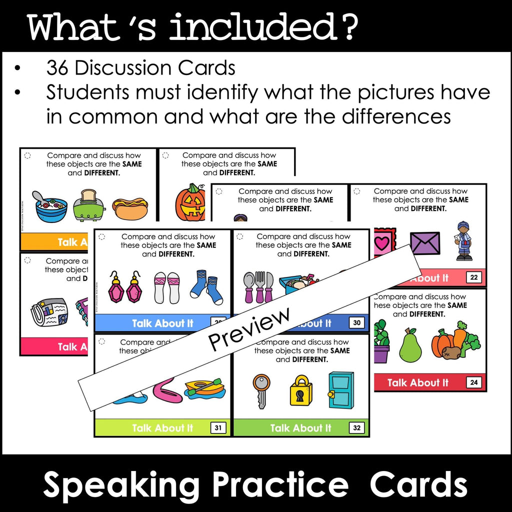 ESL Speaking Practice Discussion Cards - Are the pictures the same or different? - Hot Chocolate Teachables