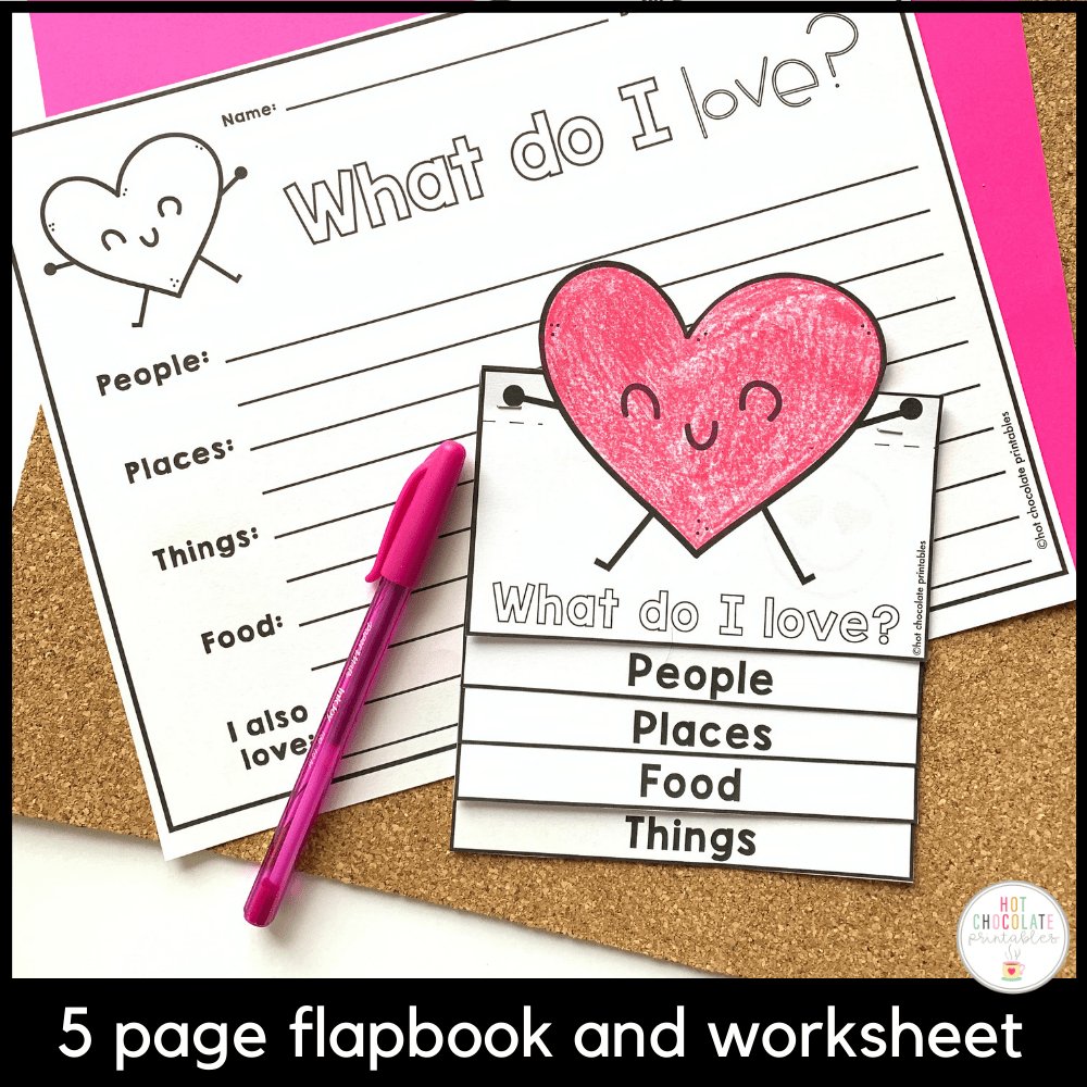 ESL Valentine's Day Flap book - Nouns: People, Places, Things & Foods I love - Hot Chocolate Teachables