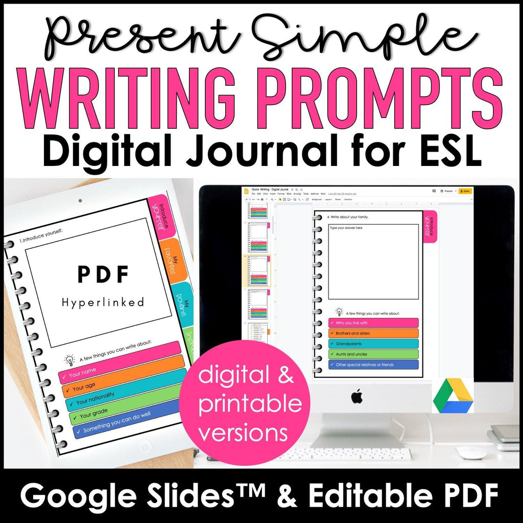 ESL Writing Prompts | Digital Google Slides™ & Editable / Printable PDF Journal - Hot Chocolate Teachables