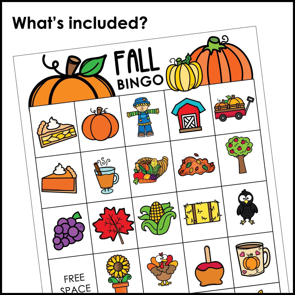 Fall Vocabulary Bingo - Autumn Game - Fall Classroom Party Game - Hot Chocolate Teachables