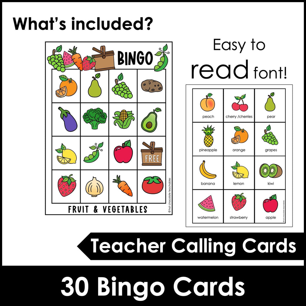 Fruit & Vegetable Vocabulary Bingo Game | ESL Activity - Hot Chocolate Teachables