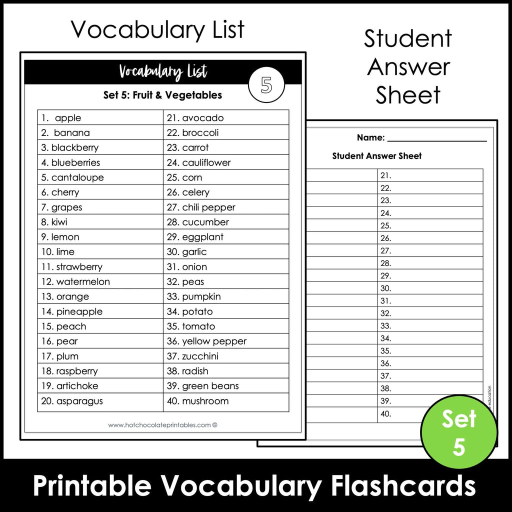 Fruit & Vegetable Vocabulary Flashcards | ESL Task Cards - Hot Chocolate Teachables