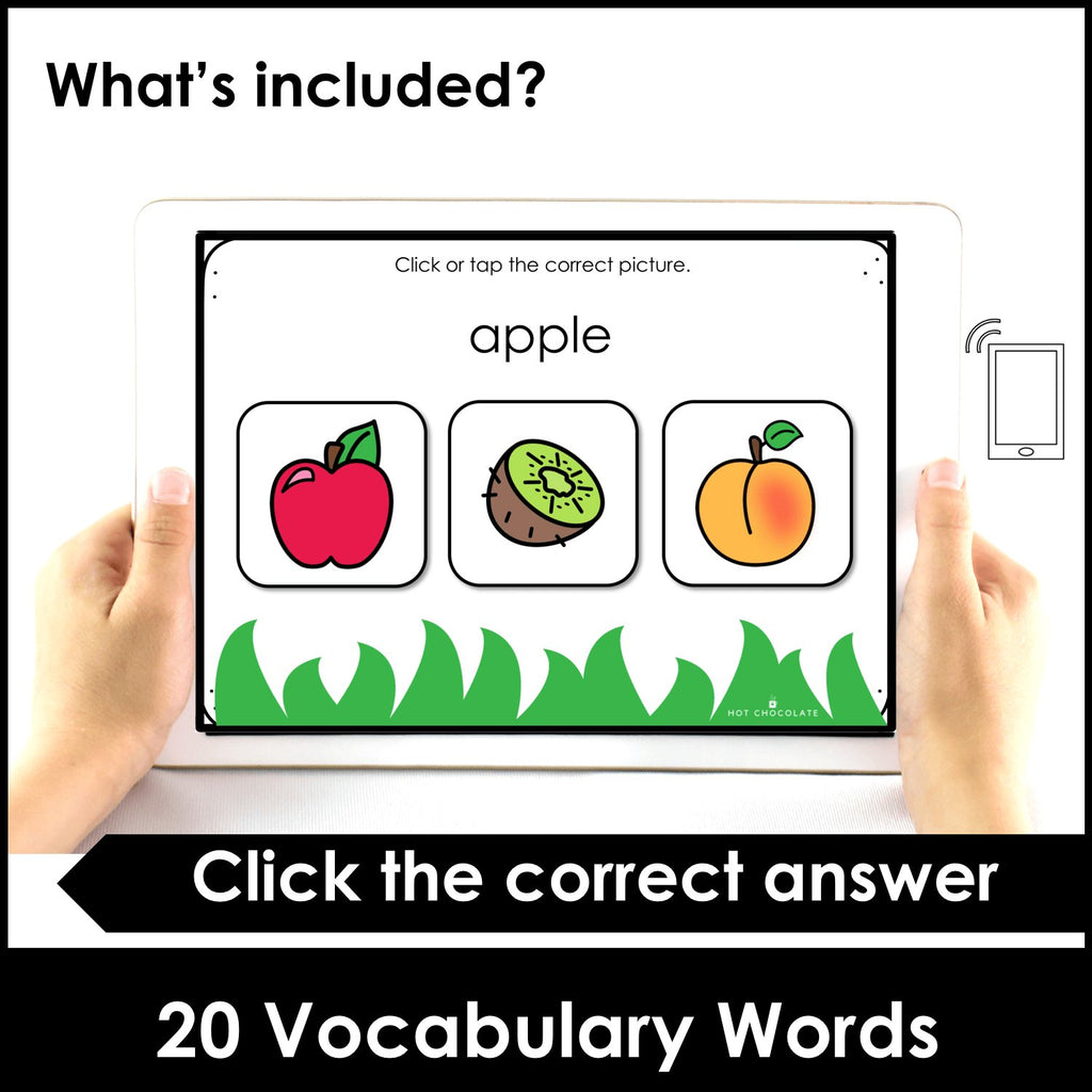 Fruit Vocabulary BOOM CARDS™ Interactive Digital Task Cards - Hot Chocolate Teachables