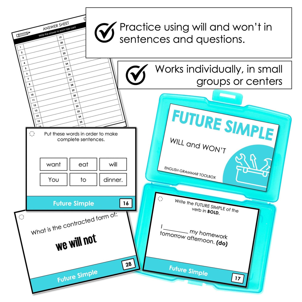 Future Simple Task Cards | Will & Won't | Grammar Practice Activity - Hot Chocolate Teachables