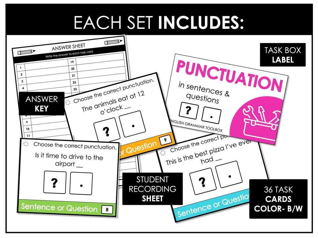 Grammar Task Card Bundle - Beginning Concepts for ESL EFL ELA - Hot Chocolate Teachables