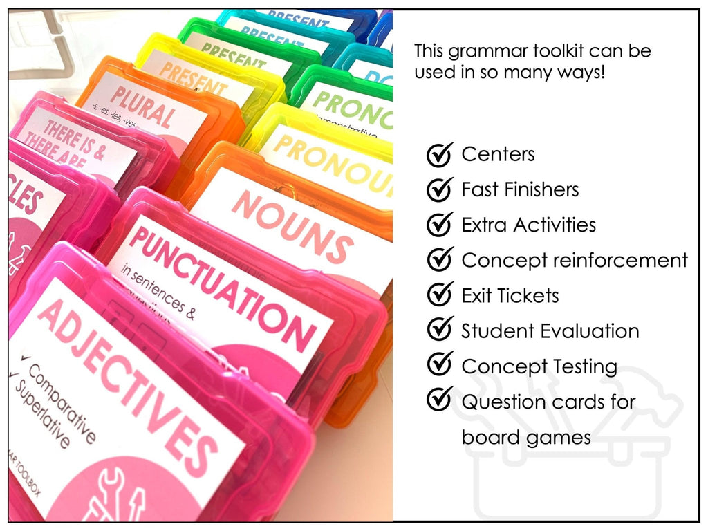 Grammar Task Cards Bundle - Parts of Speech, Verbs, Nouns, Prepositions | ESL - Hot Chocolate Teachables