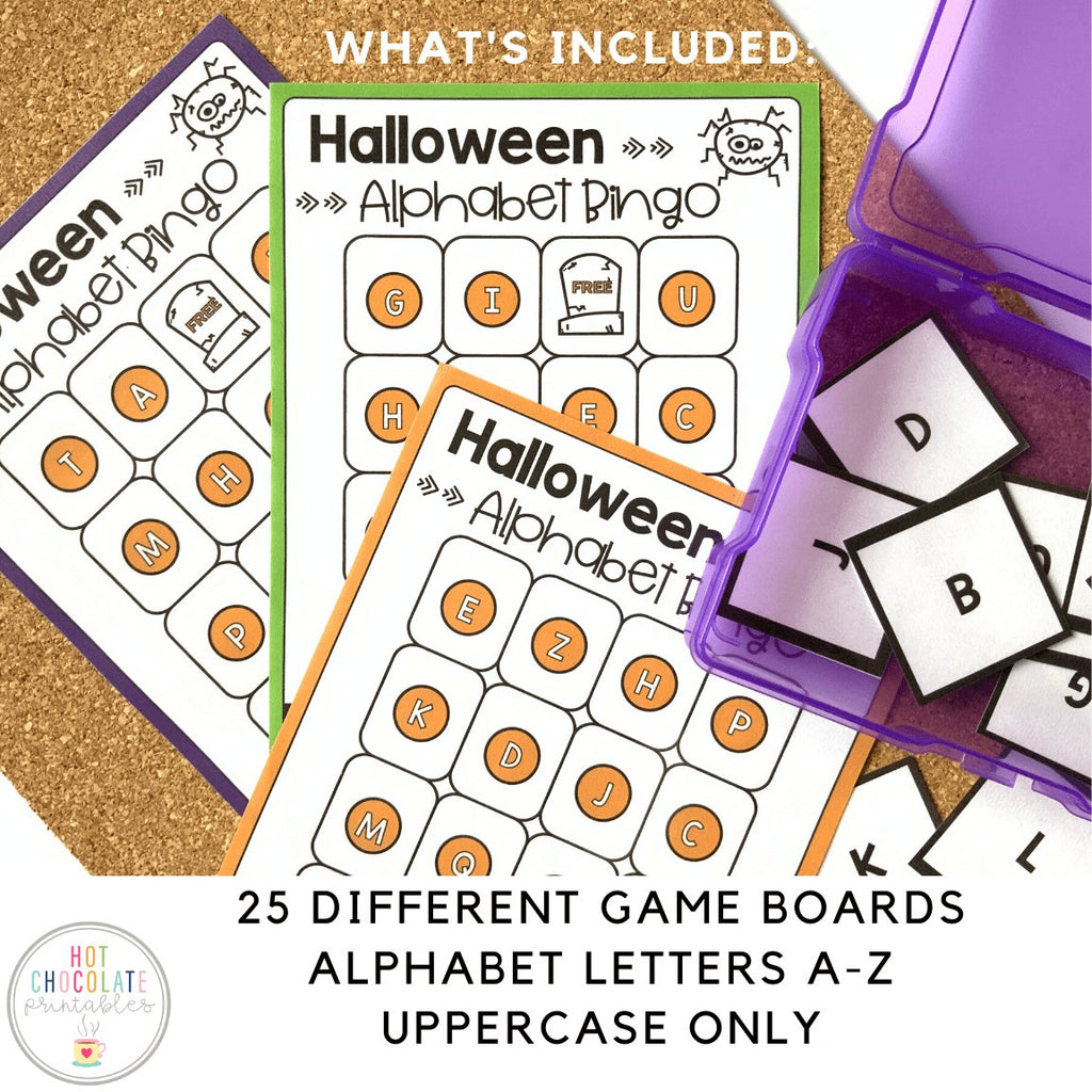 Halloween Alphabet Bingo Game : Uppercase Letters A-Z - Hot Chocolate Teachables