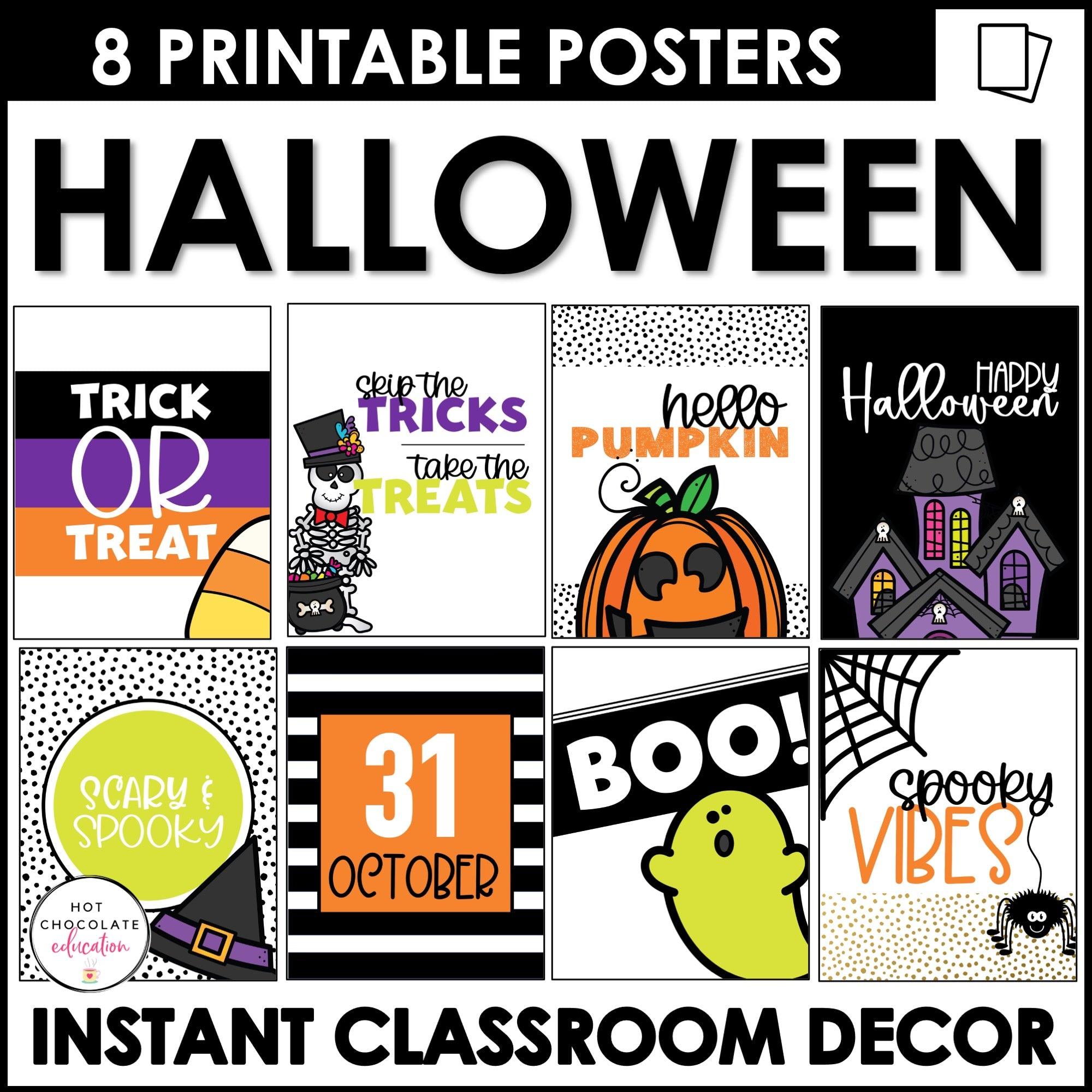 Halloween Posters | Classroom Decor - Fun Printable October Bulletin Board - Hot Chocolate Teachables