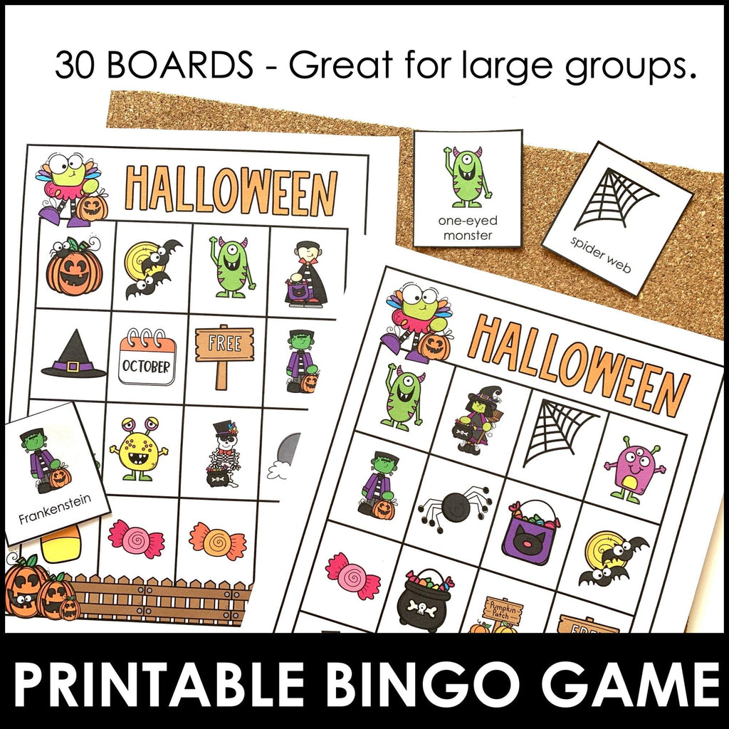 Halloween Vocabulary Bingo Game - with Printable & Digital Google Slides Version - Hot Chocolate Teachables