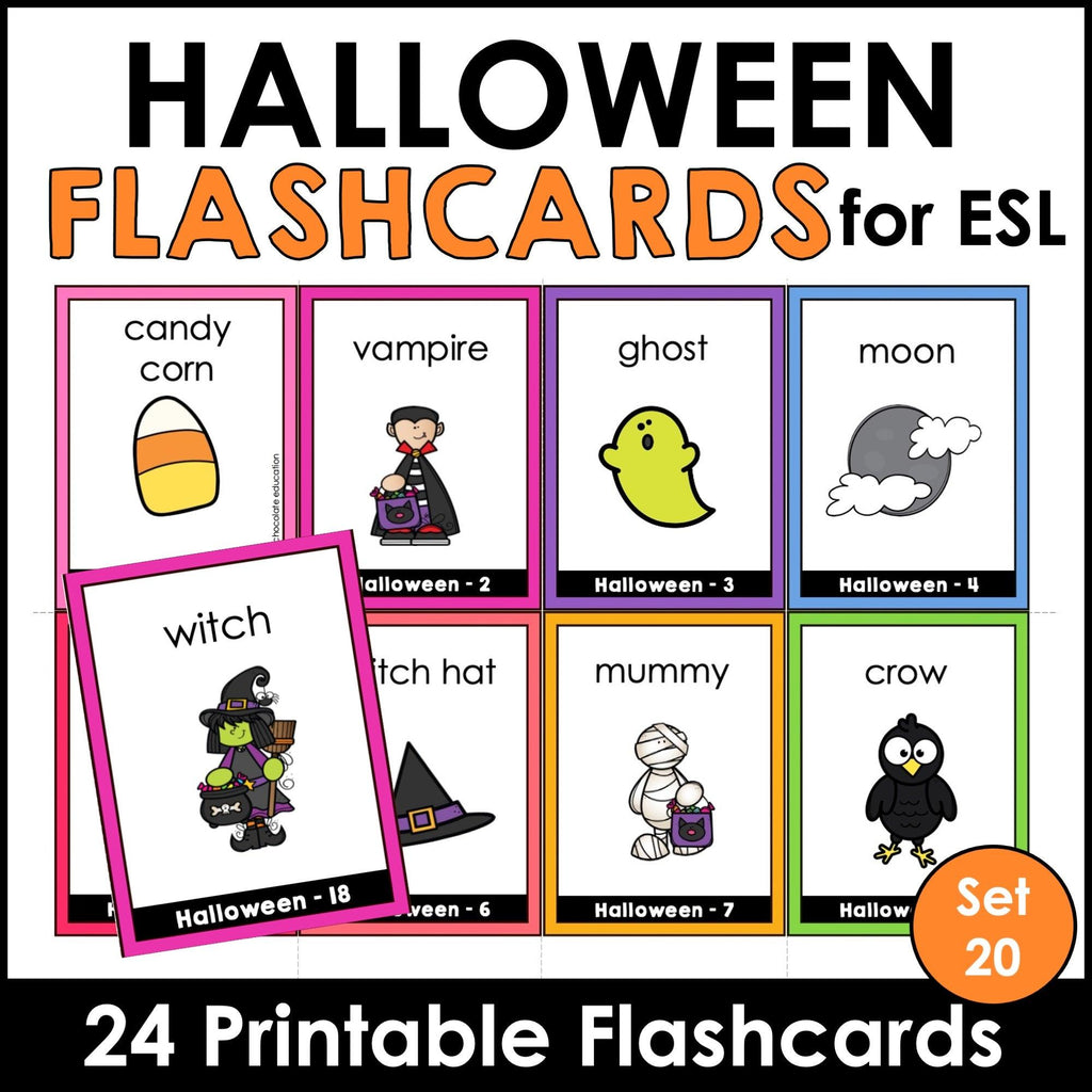 Halloween Vocabulary Flashcards : ESL Activity Cards - Flash Cards - Hot Chocolate Teachables