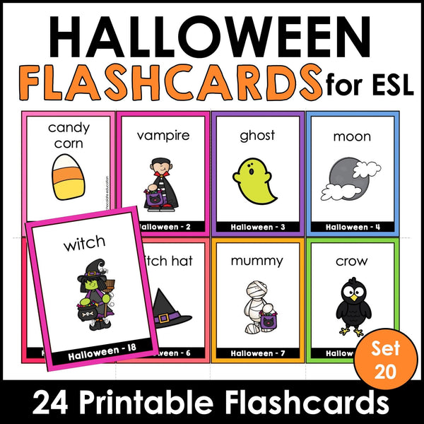 Halloween Vocabulary Flashcards : ESL Activity Cards - Flash Cards - Hot Chocolate Teachables